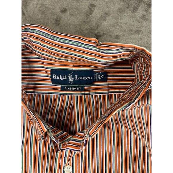 Ralph Lauren Orange Stripe Button Down Shirt Long Sleeve XXL 2XL Classic Fit - Picture 4 of 6